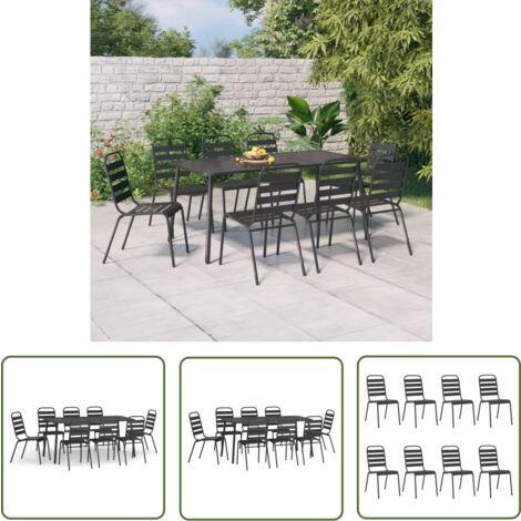 The Living Store 9-tlg. Garten-Essgruppe Anthrazit Stahl - Garten Möbel Set - Gartentisch - Gartenstühle - Essgruppe - Outdoor Möbel