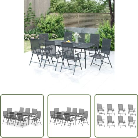 The Living Store 9-tlg. Garten-Essgruppe Anthrazit Stahl - Gartenmöbel - Essgruppen - Gartentisch - Gartenstühle - Stahleinrichtung