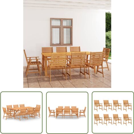 The Living Store 9-tlg. Garten-Essgruppe Massivholz Akazie - Gartensessel - Gartenstuhl - Esszimmerset - Gartenmöbel Set - Holztisch