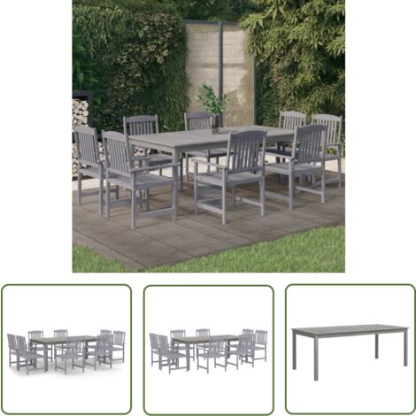 The Living Store 9-tlg. Garten-Essgruppe Massivholz Akazie Grau - Gartenmöbel - Essgruppe - Gartentisch - Gartenstuhl - Akazienholz