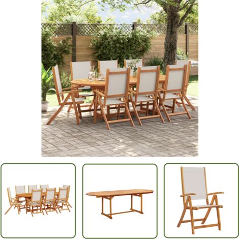The Living Store 9-tlg. Garten-Essgruppe Massivholz Akazie und Textilene - Gartenmöbel - Essgruppe - Holztisch - Akasieholzmöbel - Gartenstühle