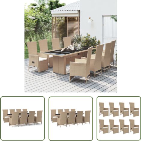The Living Store 9-tlg. Garten-Essgruppe mit Kissen Beige Poly Rattan - Garten Möbel Set - Outdoor Essgruppe - Garten Esstisch - Gartenstühle - Lounge Sessel