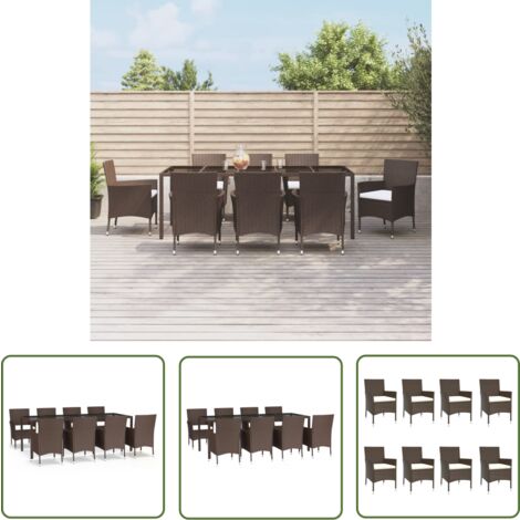 The Living Store 9-tlg. Garten-Essgruppe mit Kissen Braun Poly Rattan - Gartensessel - Gartentisch - Gartenmöbelset - Outdoor Möbel - Polyrattan Gartenmöbel