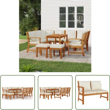 The Living Store 9-tlg. Garten-Essgruppe mit Kissen Massivholz Akazie - Gartenmöbel - Essgruppen - Holztisch - Akasienholzmöbel - Gartenset