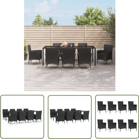 The Living Store 9-tlg. Garten-Essgruppe mit Kissen Schwarz Poly Rattan - Gartensessel - Gartentisch - Gartenmöbelset - Outdoor Möbel - Polyethylen Furniture