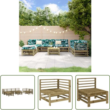The Living Store 9-tlg. Garten-Lounge-Set Kiefernholz Imprägniert - Gartensofa - Loungesessel - Gartenmöbeln - Rattan Möbel - Holz Gartenmöbel