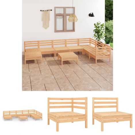 The Living Store 9-tlg. Garten-Lounge-Set Massivholz Kiefer - Gartenmöbel-Sets