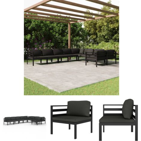 The Living Store 9-tlg. Garten-Lounge-Set mit Kissen Aluminium Anthrazit -  Gartenmöbel-Sets
