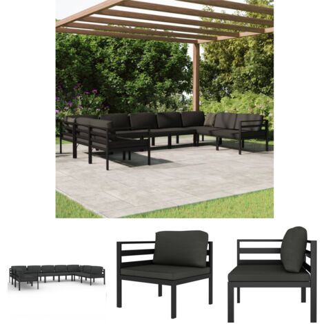 The Living Store 9-tlg. Garten-Lounge-Set mit Kissen Aluminium Anthrazit -  Gartenmöbel-Sets