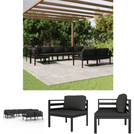The Living Store 9-tlg. Garten-Lounge-Set mit Kissen Aluminium Anthrazit -  Gartenmöbel-Sets