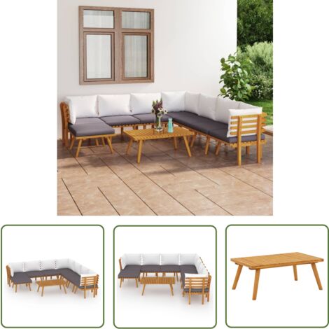 The Living Store 9-tlg. Garten-Lounge-Set mit Kissen Massivholz Akazie - Gartensofa - Loungemöbel - Gartenmöbel - Rattan Möbel - Holz Gartenmöbel