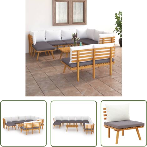 The Living Store 9-tlg. Garten-Lounge-Set mit Kissen Massivholz Akazie - Gartensofa - Loungesessel - Gartenmöbeln - Holz Möbel - Akzidenzholzmöbel