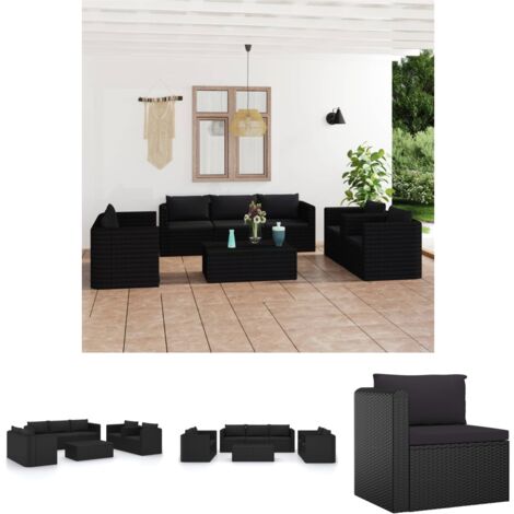 The Living Store 9-tlg. Garten-Lounge-Set mit Kissen Poly Rattan Schwarz - Gartenmöbel-Sets