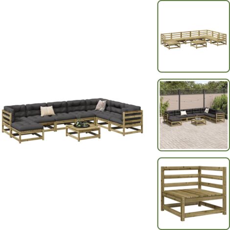 The Living Store 9-tlg. Garten-Sofagarnitur Kiefernholz Imprägniert - Gartensofas - Gartenlounge - Kiefernholz Möbel - Wetterfest - Holz Gartenmöbel