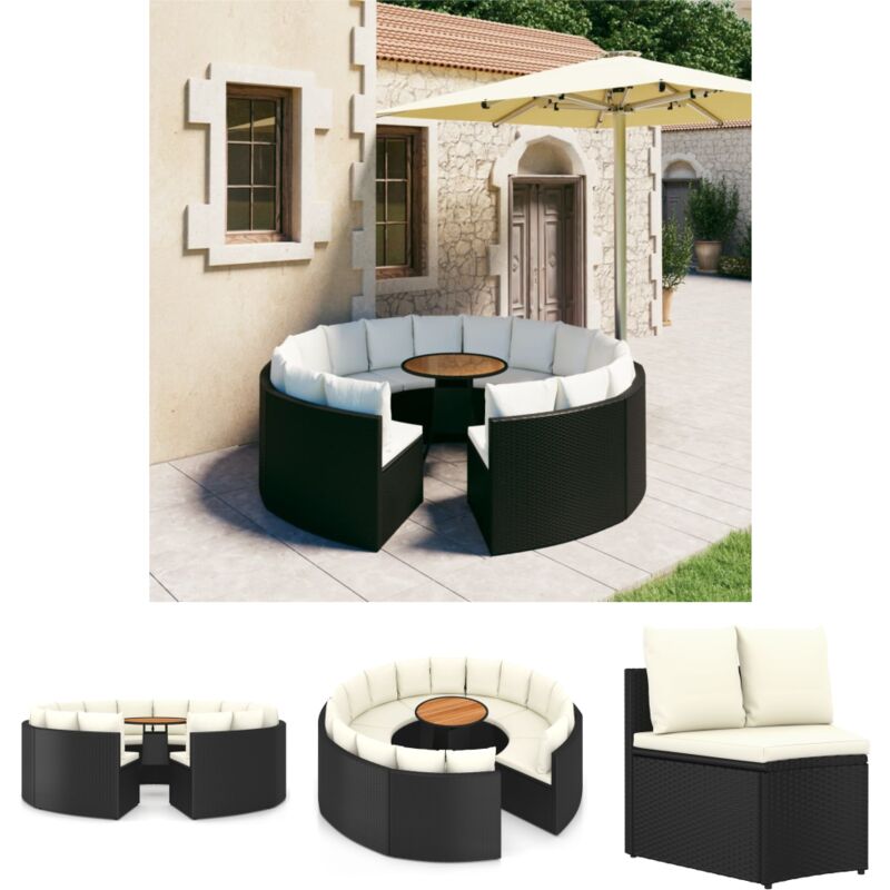 The Living Store 9-tlg. Garten-sofagarnitur Mit Auflagen Poly Rattan Schwarz - Gartenmöbel-sets