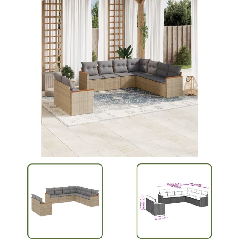 The Living Store 9-tlg. Garten-sofagarnitur Mit Kissen Beige Poly Rattan - Gartenmöbel - Esszimmergarnituren - Outdoor Möbel - Lounge Set - Rattan Sofa - The Living