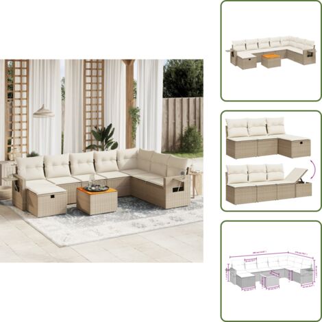The Living Store 9-tlg. Garten-Sofagarnitur mit Kissen Beige Poly Rattan - Gartenmöbel Set - Esszimmergarnitur Outdoor - Rattan Gartenset - Lounge Garnitur - Balkonmöbel