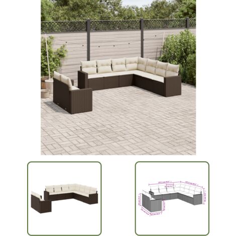 The Living Store 9-tlg. Garten-Sofagarnitur mit Kissen Braun Poly Rattan - Gartensofa - Polyethylen Outdoor Möbel - Gartenmöbel Set - Lounge Sofa - Rattan Gartenmöbel