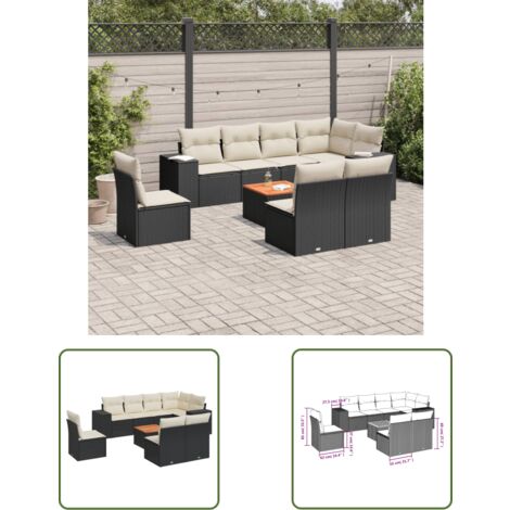 The Living Store 9-tlg. Garten-Sofagarnitur mit Kissen Schwarz Poly Rattan - Gartenmöbel Set - Esszimmerset Outdoor - Lounge Möbel - Rattan Gartenmöbel - Wetterfeste Gartenmöbel