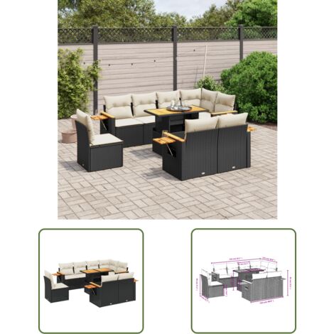 The Living Store 9-tlg. Garten-Sofagarnitur mit Kissen Schwarz Poly Rattan - Gartenmöbel Set - Outdoor Möbel - Rattan Gartenset - Lounge Garnitur - Balkonmöbel