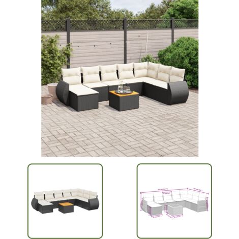 The Living Store 9-tlg. Garten-Sofagarnitur mit Kissen Schwarz Poly Rattan - Gartenmöbel Set - Outdoor Möbel - Rattan Gartenset - Lounge Set - Esstisch Set