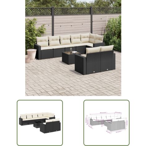 The Living Store 9-tlg. Garten-Sofagarnitur mit Kissen Schwarz Poly Rattan - Gartenmöbel - Sofasatz - Outdoor Möbel - PE-Rattan - Gartenlounge