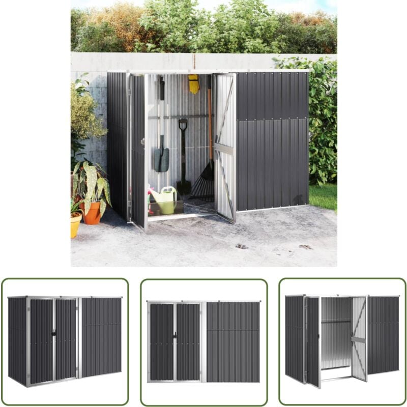 Abri à outils de jardin anthracite 225x89x161cm acier galvanisé - Abri De Jardin - Abri Outil - Rangement Jardin - Cabane Jardin - Atelier Exterieur