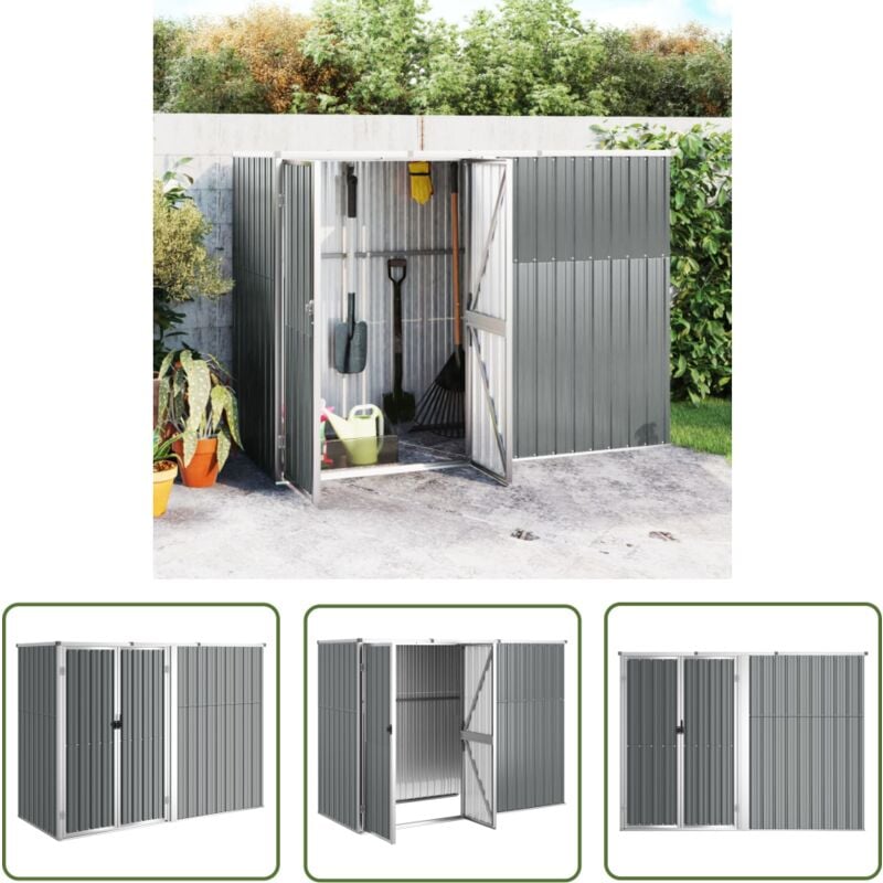 Abri à outils de jardin Gris 225x89x161 cm Acier galvanisé - Abri De Jardin - Abri Outil - Rangement Jardin - Cabane Jardin - Atelier Exterieur - The