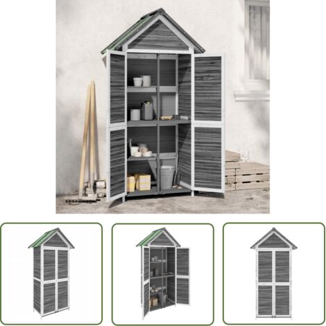 The Living Store Abri à outils de jardin gris 89x52,5x175 cm bois massif pin - Abri De Jardin - Abri Outil - Rangement Jardin - Cabane Jardin - Stockage Outils
