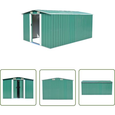 The Living Store Abri de jardin 257x392x181 cm Métal Vert - Abri De Jardin - Abri Métallique - Abri De Rangement - Cabane Extérieure - Outillage De Jardin