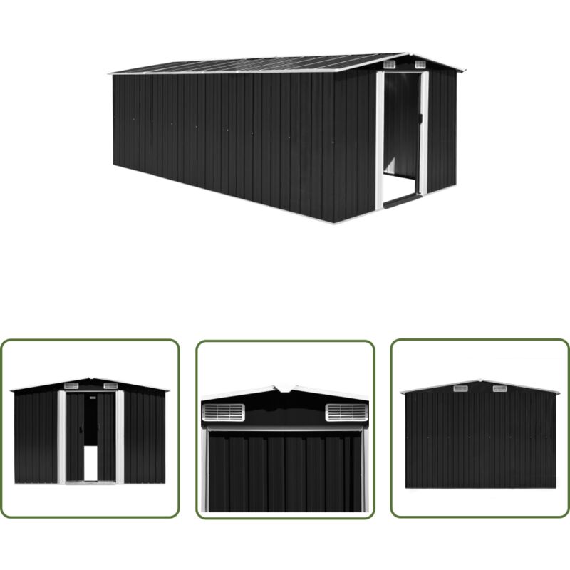 The Living Store Abri de jardin 257x489x181 cm Métal Anthracite - Abri De Jardin - Abri Métallique - Abri De Rangement - Garden Shed - Cabane De