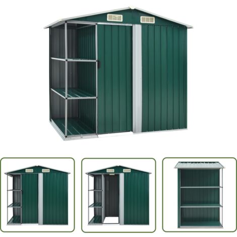 The Living Store Abri de jardin avec étagère Vert 205x130x183 cm Fer - Abri De Jardin - Abri De Rangement - Cabane De Jardin - Rangement Extérieur - Outillage De Jardin
