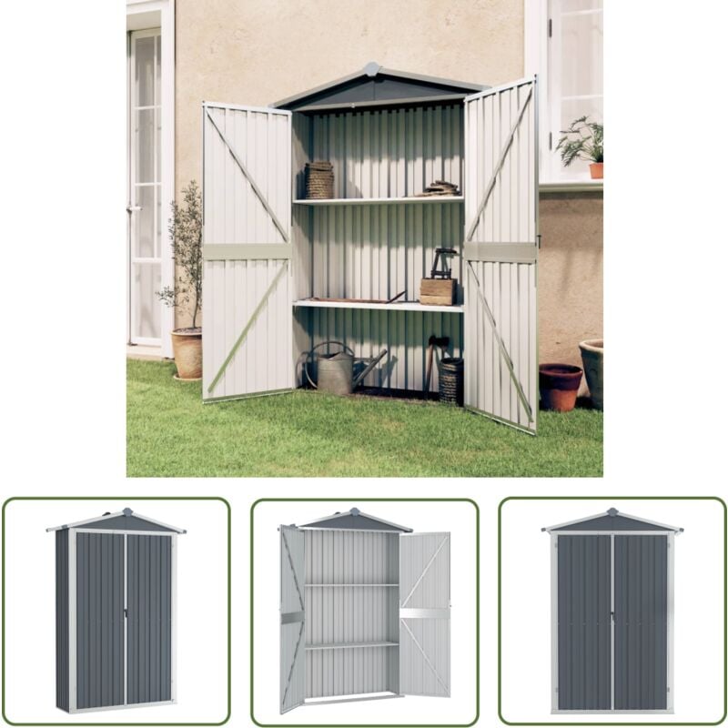 Kalisse - The Living Store Abri de jardin Gris 116x45x175 cm Acier galvanisé - Abri De Jardin - Abri De Rangement - Abri Extérieur - Rangement Jardin