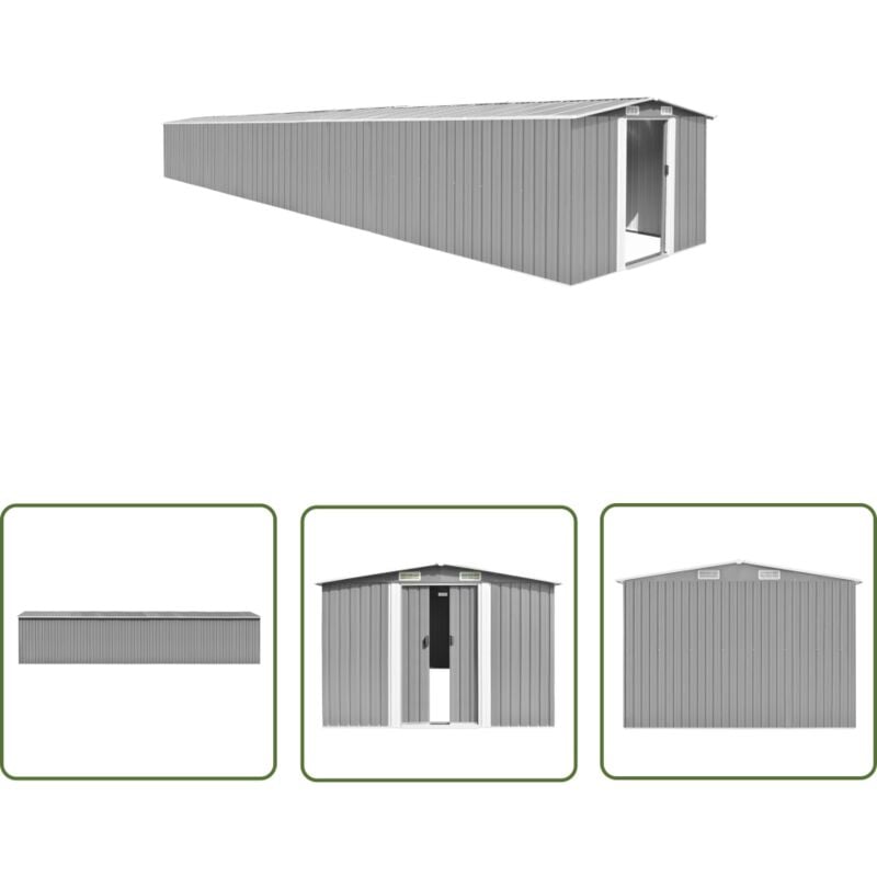 The Living Store Abri de jardin Gris 257x990x181 cm Acier galvanisé - Abri De Jardin - Abri De Rangement - Garage Extérieur - Outillage - Jardinage