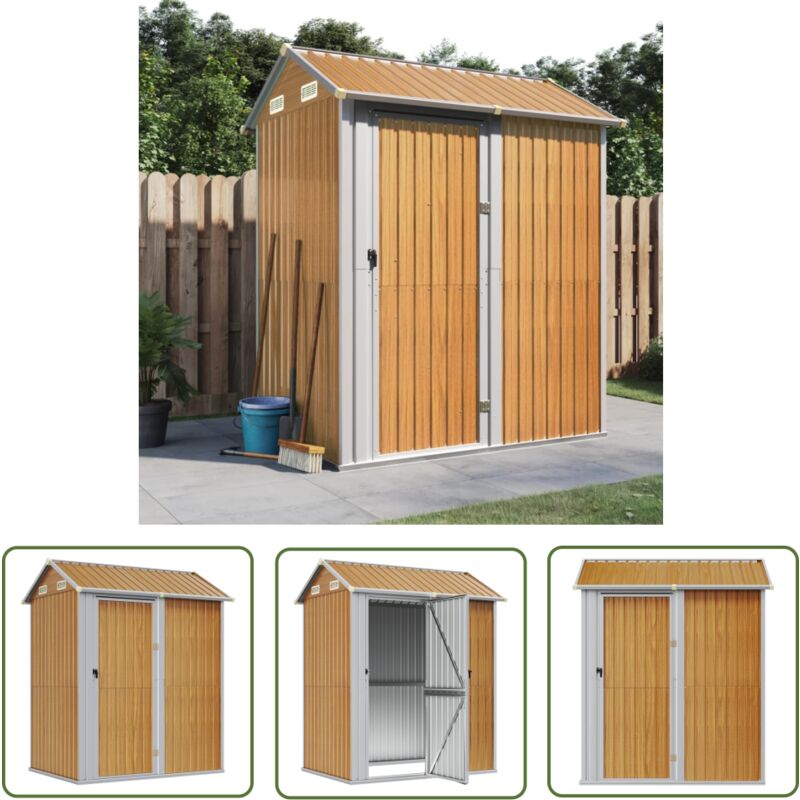 The Living Store Abri de jardin marron clair 192x152,5x237 cm acier galvanisé - Abri De Jardin - Abri Métallique - Rangement Extérieur - Cabane