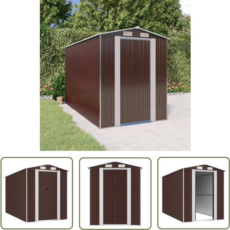 Abri de jardin Marron foncé 192x357x223 cm Acier galvanisé - Abri De Jardin - Abri De Jardin En Métal - Rangement Extérieur - Cabane De Jardin