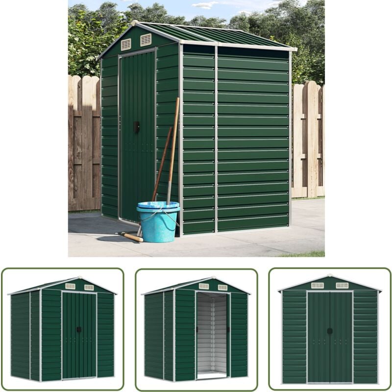 Abri de jardin vert 191x130x198 cm acier galvanisé - Abri De Jardin - Abri Métallique - Rangement Extérieur - Cabane De Jardin - Outillage - The