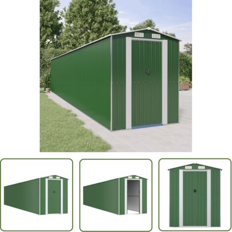 The Living Store Abri de jardin Vert 192x1021x223 cm Acier galvanisé - Abri De Jardin - Abri Extérieur - Rangement Jardin - Cabane Jardin - Outillage