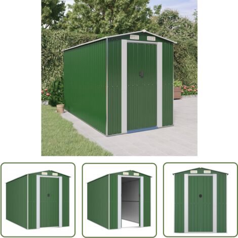 The Living Store Abri de jardin Vert 192x357x223 cm Acier galvanisé - Abri De Jardin - Abri Extérieur - Rangement Jardin - Cabane Jardin - Outillage