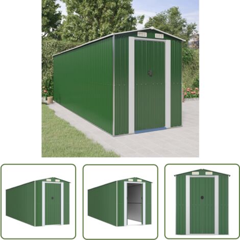 The Living Store Abri de jardin Vert 192x606x223 cm Acier galvanisé - Abri De Jardin - Abri De Jardin Vert - Rangement Extérieur - Abri Métal - Outillage De Jardin