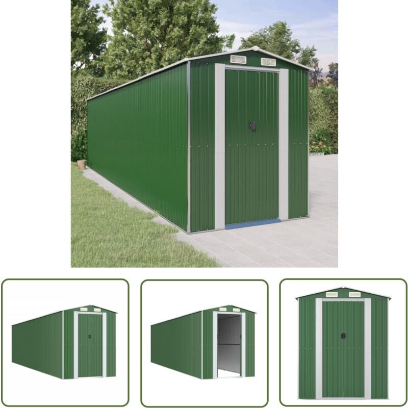 The Living Store Abri de jardin Vert 192x772x223 cm Acier galvanisé - Abri De Jardin - Abri Extérieur - Rangement Jardin - Cabane Jardin - Outillage