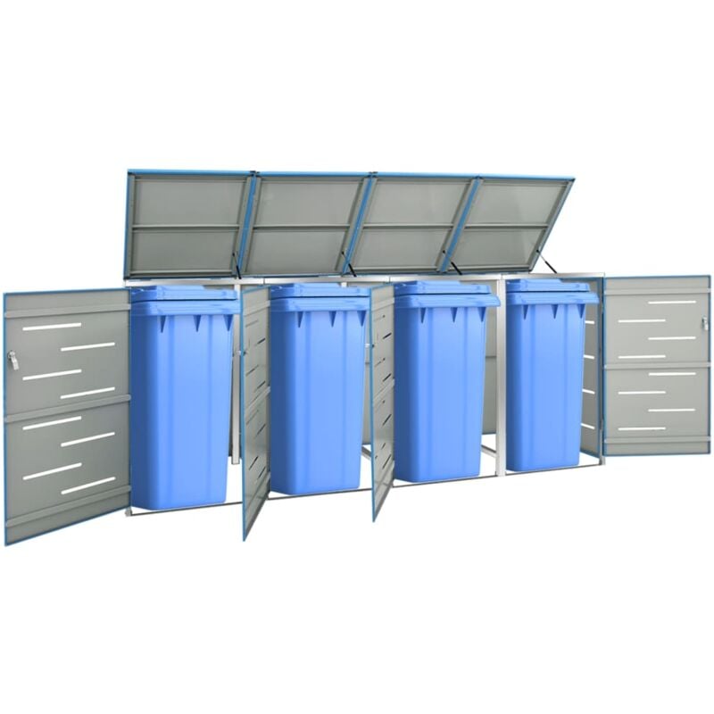 Abri pour quatre poubelles 276,5x77,5x112,5 cm Inox The Living Store Bleu