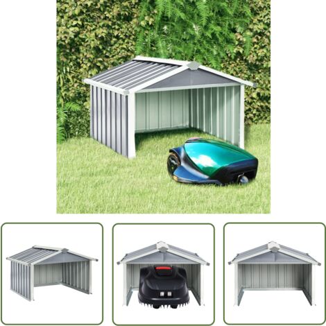 The Living Store Abri pour robot de jardin 92x97x63 cm Acier galvanisé Gris - Abri Robot Tondeuse - Abri Jardin - Abri Tondeuse Robotique - Abri Pour Robot Coupe Herbe - Protection Robot Tondeuse