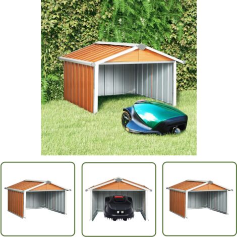 The Living Store Abri pour robot de jardin 92x97x63 cm Acier galvanisé Marron - Abri Robot Tondeuse - Abri Jardin - Abri Tondeuse Robotisée - Abri Pour Robot Coupe Herbe - Protection Robot Tondeuse