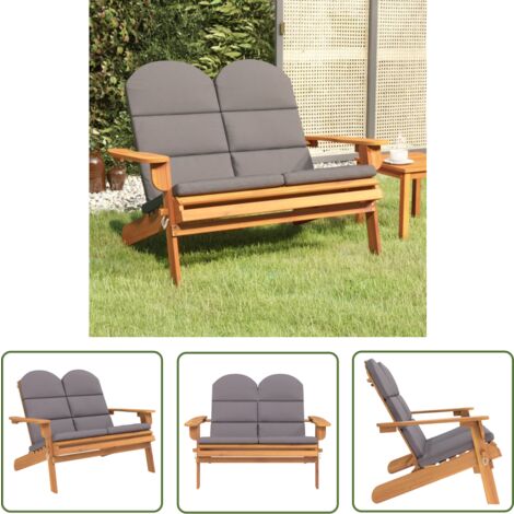 The Living Store Adirondack-Gartenbank mit Kissen 126 cm Massivholz Akazie - Gartenbank - Holzbank - Akazienholz - Outdoor Möbel - Gartenmöbeln