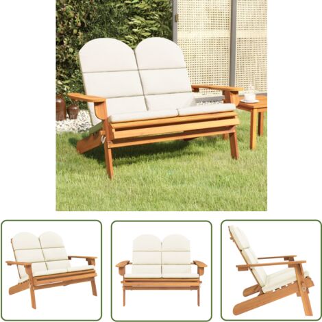 The Living Store Adirondack-Gartenbank mit Kissen 126 cm Massivholz Akazie - Gartenbank - Holzbank - Akazienholz - Outdoor Möbel - Gartenmöbeln