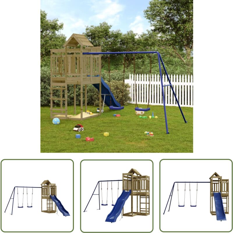 The Living Store - Aire de jeux d'extérieur bois de pin imprégné - Aire De Jeux Enfant - Jeux Extérieur - Jeux Bois - Toboggan - Balançoires