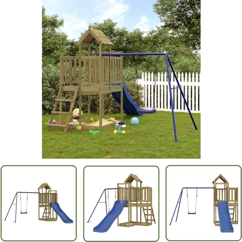 The Living Store Aire de jeux d'extérieur bois de pin imprégné - Ensemble De Jeux Extérieur - Maisonnette De Jeu - Jouet En Bois - Aire De Jeux