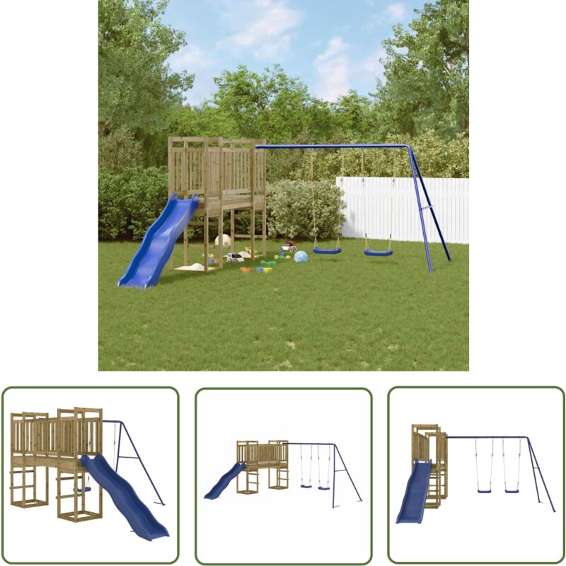 The Living Store - Aire de jeux d'extérieur bois de pin imprégné - Ensemble De Jeux Extérieur - Jeux De Plein Air - Aire De Jeux - Toboggan
