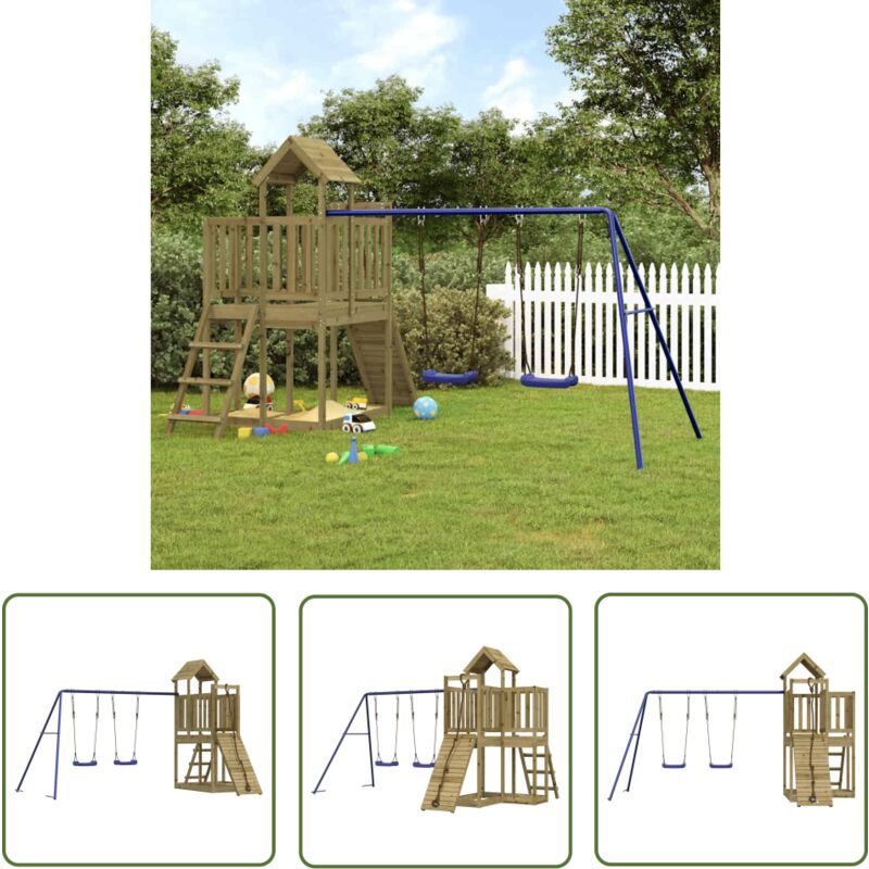 Aire de jeux d'extérieur bois de pin imprégné - Ensemble De Jeux Extérieur - Maison De Jeu En Bois - Aire De Jeux - Toboggan - Escalade - The Living